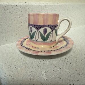 Vintage Ashley Collection By Cardinal Hand-painted Pottery Tea Cup And Saucer